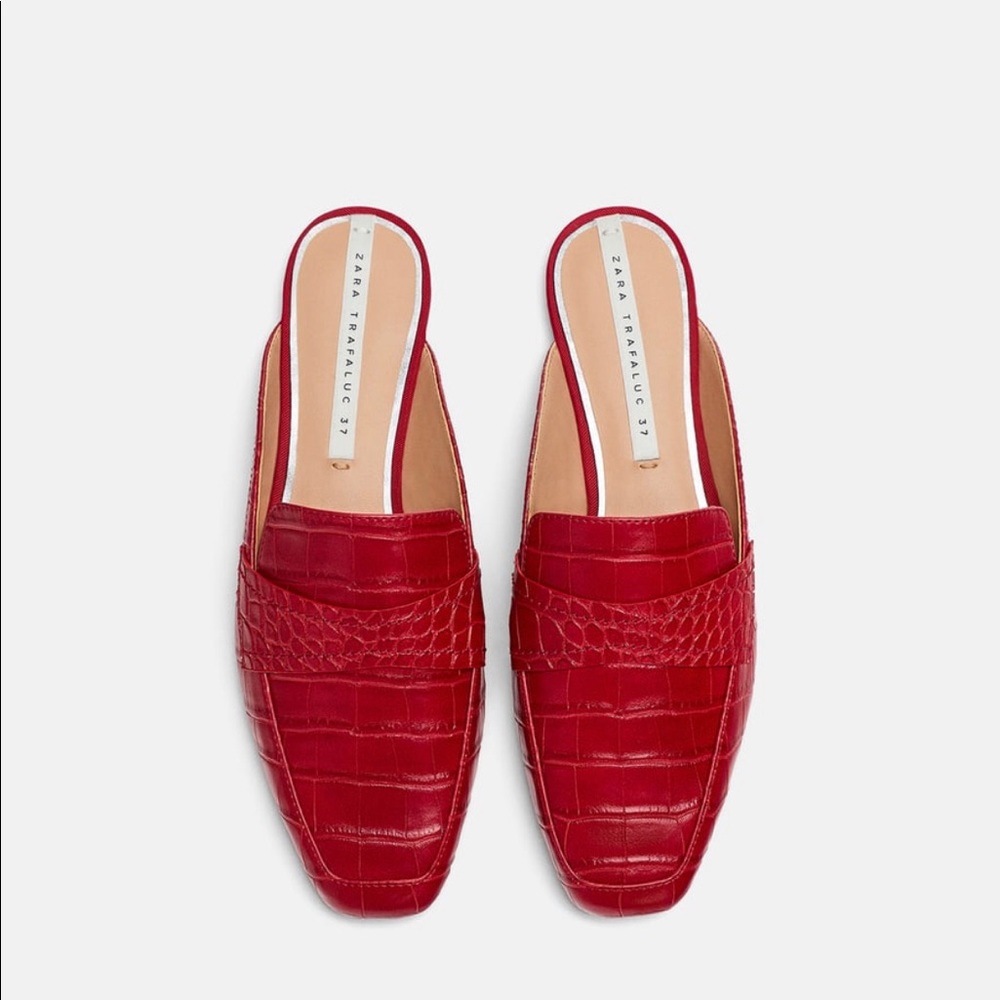 Zara Red Croc Embossed Slippers